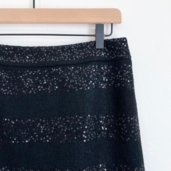 Ann Taylor LOFT Black Sequin Stripe Wool Blend Mini Skirt - Picture 2 of 7